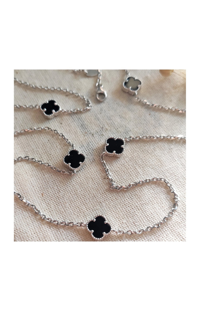 Collier - Argent 925/000, nacre noir & zircon