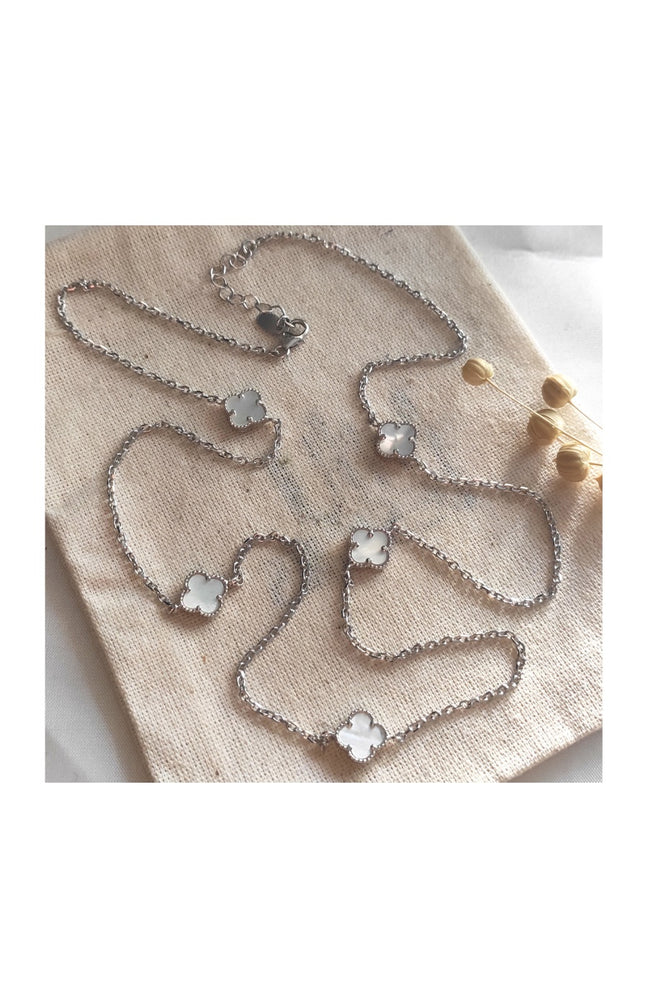 Collier - Argent 925/000, nacre blanc & zircon