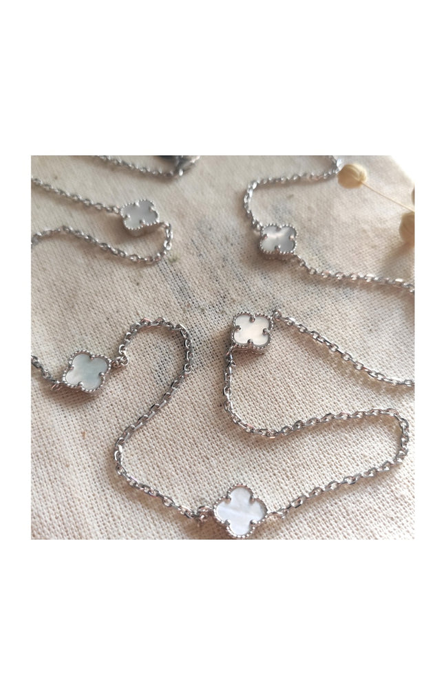 Collier - Argent 925/000, nacre blanc & zircon