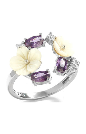 Bague - Argent 925/000, nacre & zircons