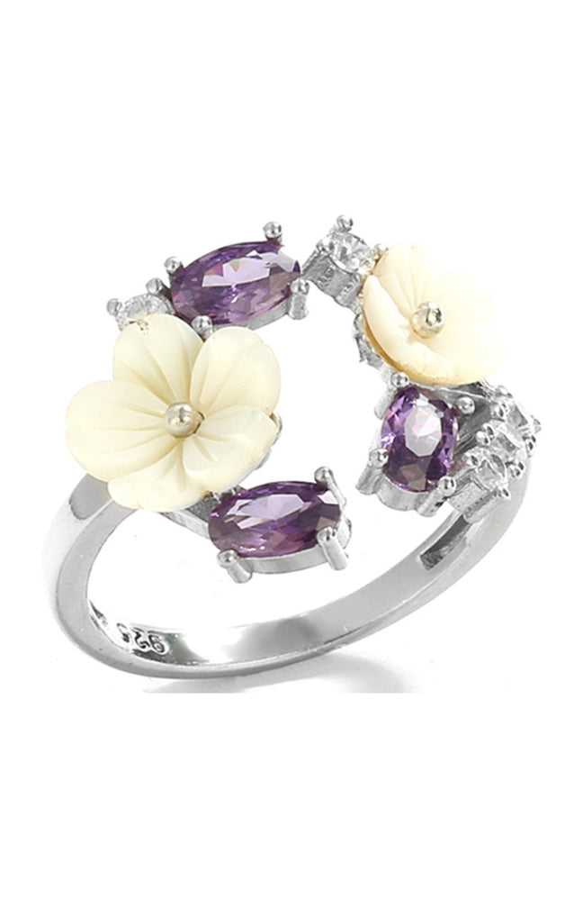 Bague - Argent 925/000, nacre & zircons