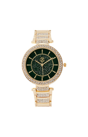 Montre à quartz - Alliage & laiton - Doré & vert foncé