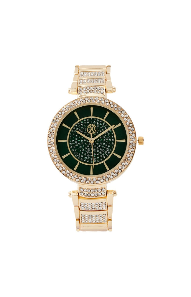Montre à quartz - Alliage & laiton - Doré & vert foncé