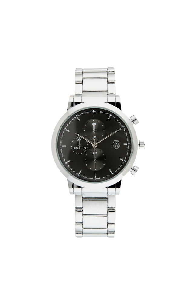 Montre à quartz - Alliage & laiton - Argenté & noir - Homme