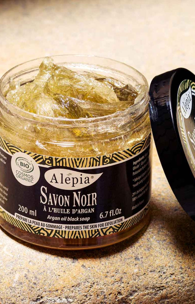 Savon noir hydratant & exfoliant - Huile d'argan bio - Corps & visage - 200 ml