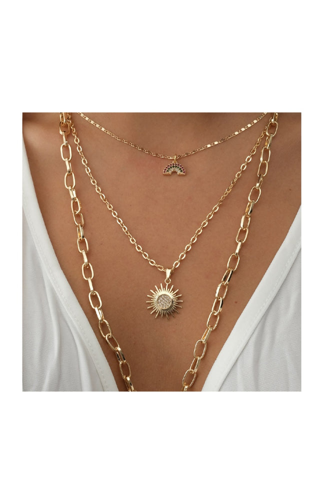 Collier multi-rangs - Laiton plaqué or & pierre de zircon