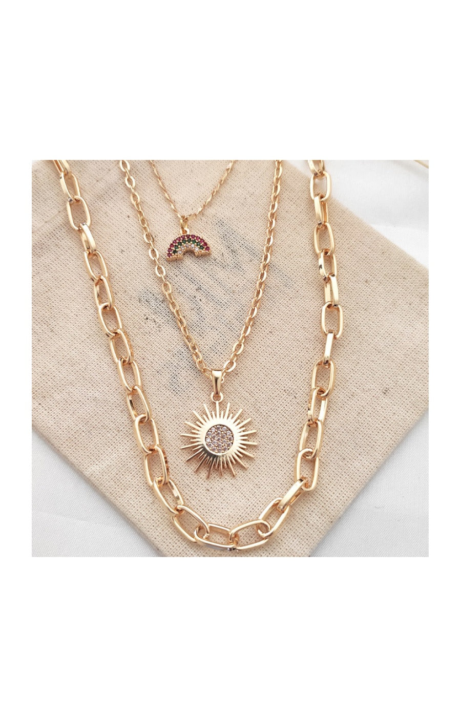 Collier multi-rangs - Laiton plaqué or & pierre de zircon