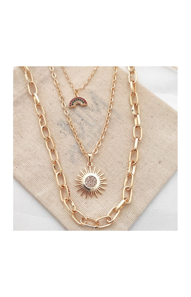 Collier multi-rangs - Laiton plaqué or & pierre de zircon