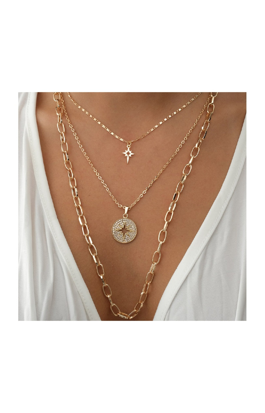Collier multi-rangs - Laiton plaqué or & pierre de zircon