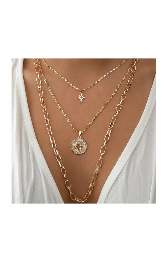 Collier multi-rangs - Laiton plaqué or & pierre de zircon