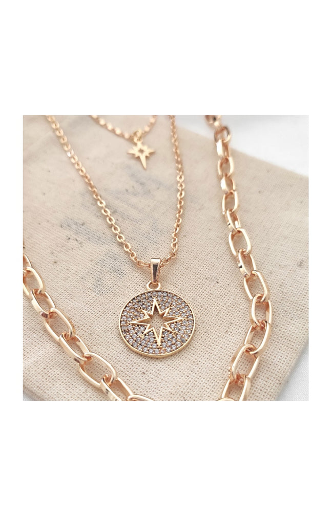 Collier multi-rangs - Laiton plaqué or & pierre de zircon