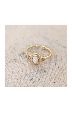 Bague ajustable - Laiton plaqué or & pierre d'opale
