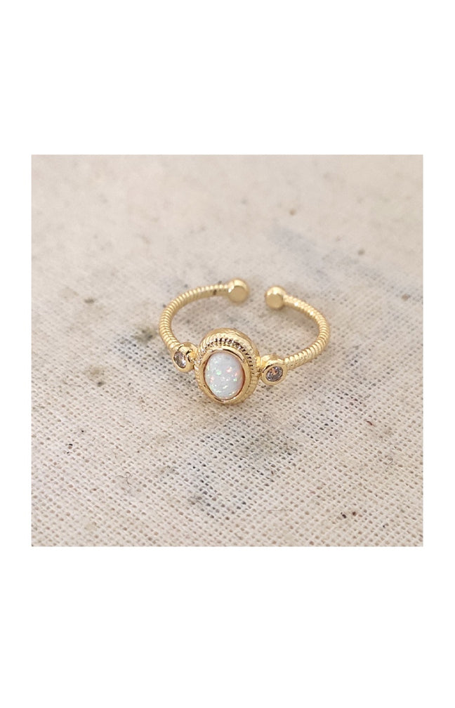 Bague ajustable - Laiton plaqué or & pierre d'opale
