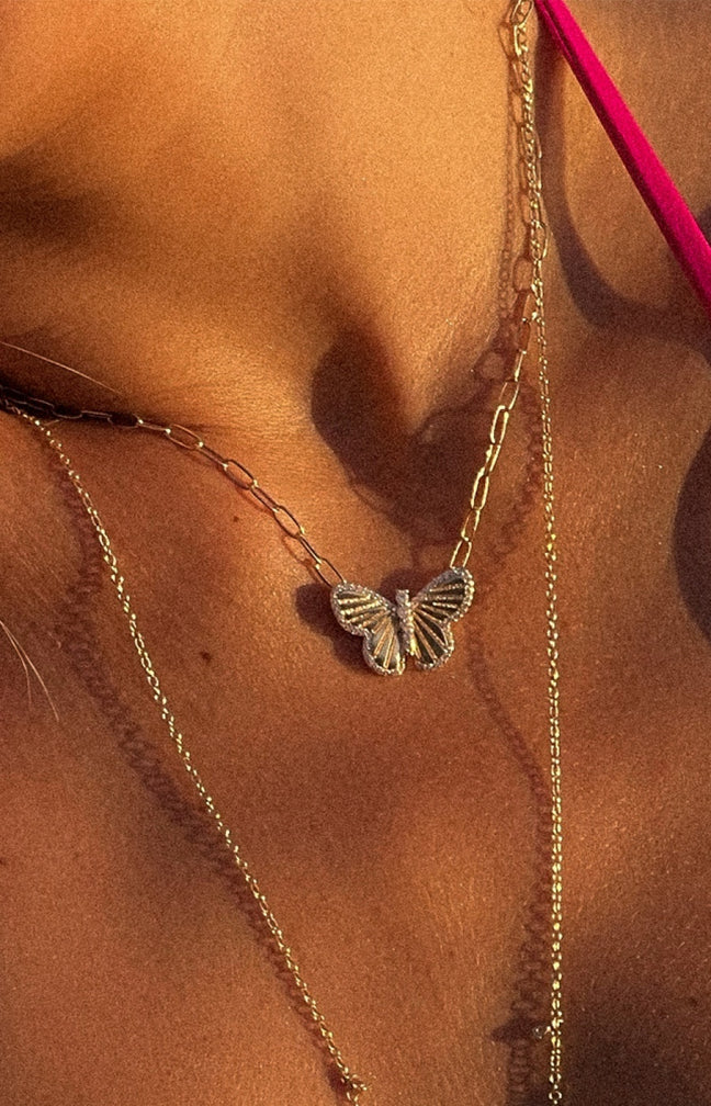 Collier - Papillon - Laiton doré or 1 micron