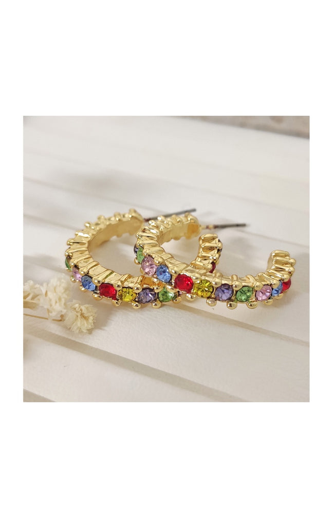 Boucles d'oreilles - Laiton plaqué or & pierres de zircons