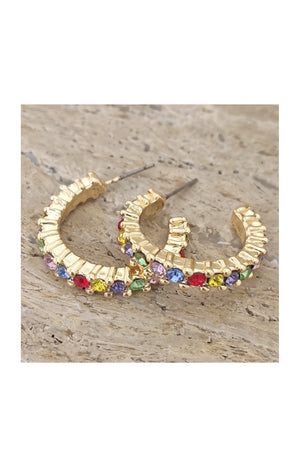 Boucles d'oreilles - Laiton plaqué or & pierres de zircons