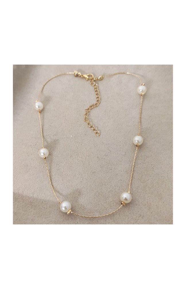 Collier - Laiton plaqué or & perles
