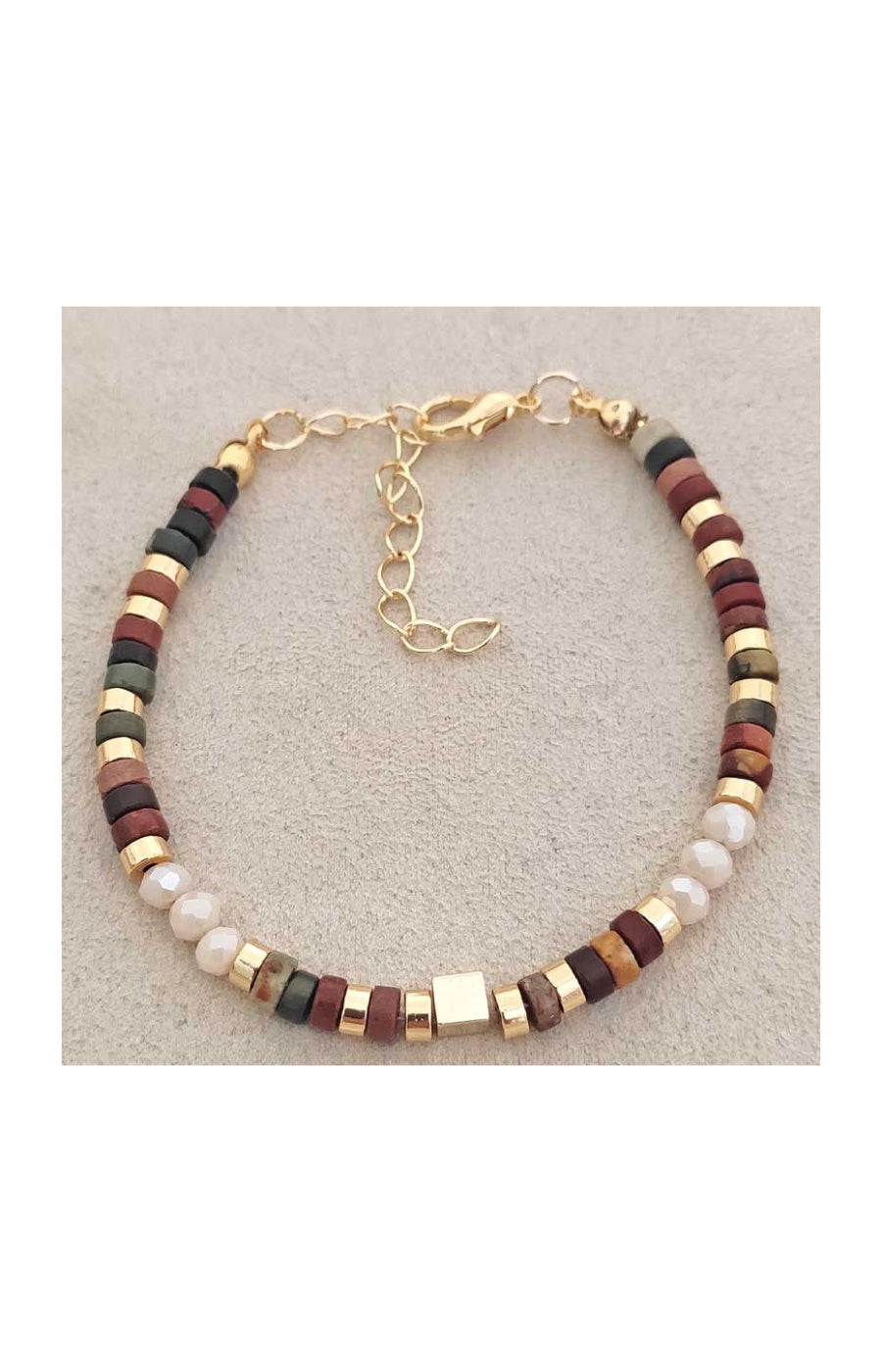 Bracelet - Laiton plaqué or & perles - Marron