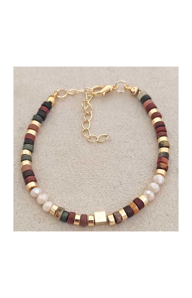 Bracelet - Laiton plaqué or & perles - Marron