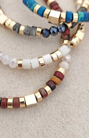 Bracelet - Laiton plaqué or & perles - Marron