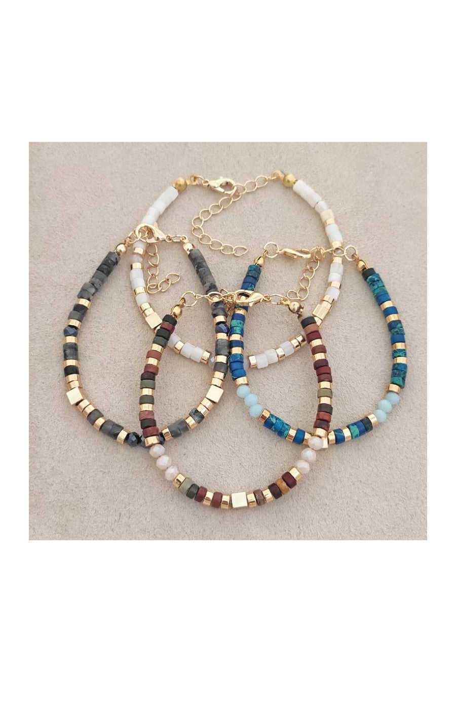 Bracelet - Laiton plaqué or & perles - Marron