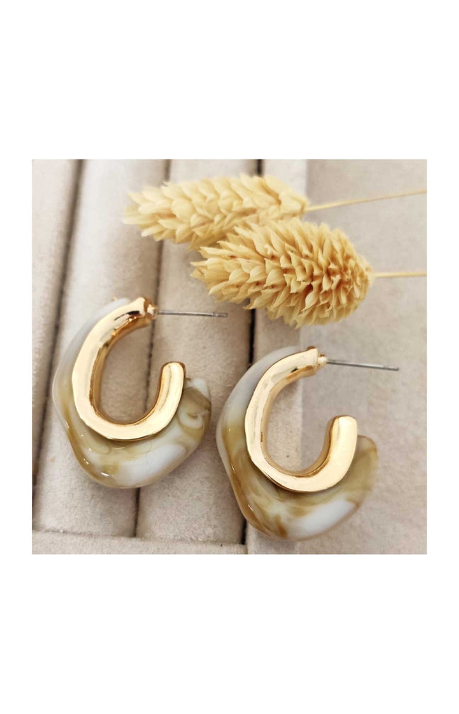 Boucles d'oreilles - Laiton plaqué or - Blanc ambré