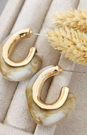 Boucles d'oreilles - Laiton plaqué or - Blanc ambré