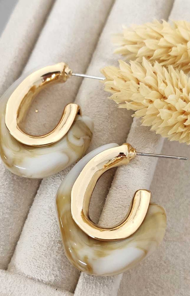 Boucles d'oreilles - Laiton plaqué or - Blanc ambré