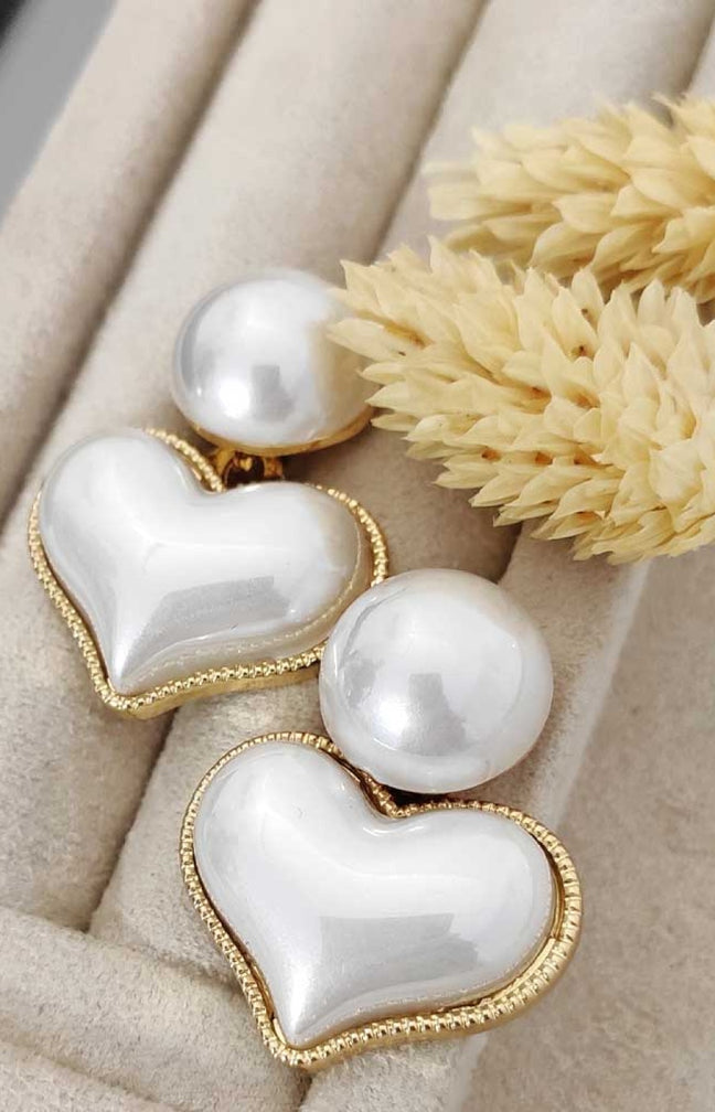 Boucles d'oreilles - Laiton plaqué or & perles synthétiques