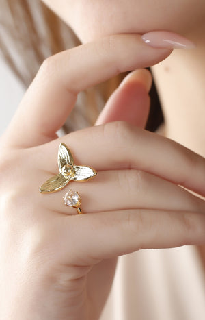 Bague ajustable - Laiton plaqué or & zircon