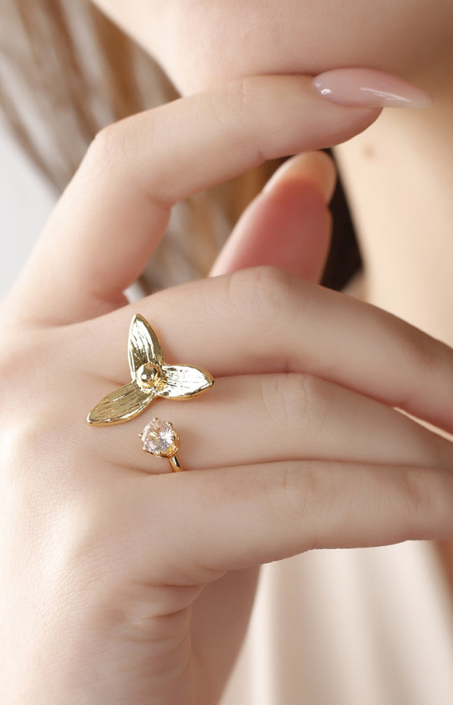 Bague ajustable - Laiton plaqué or & zircon