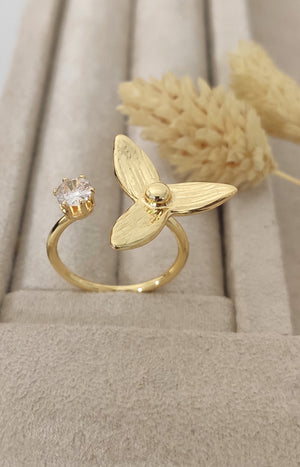 Bague ajustable - Laiton plaqué or & zircon