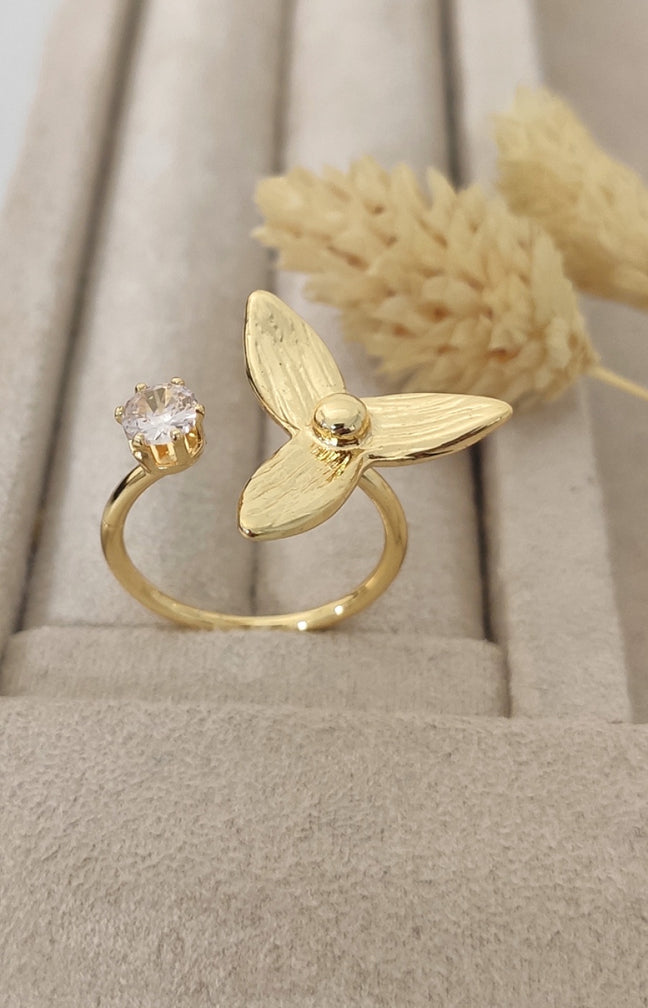 Bague ajustable - Laiton plaqué or & zircon