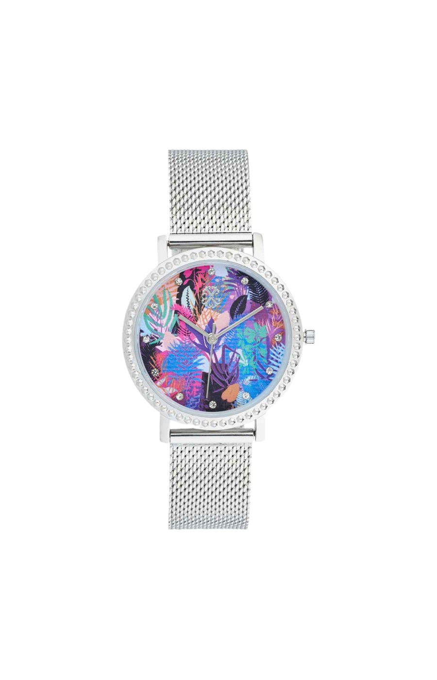 Montre à quartz en acier inoxydable - Argenté & fleurs