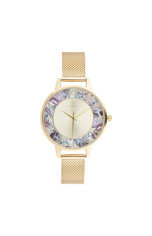 Montre à quartz en acier inoxydable - Doré & fleurs