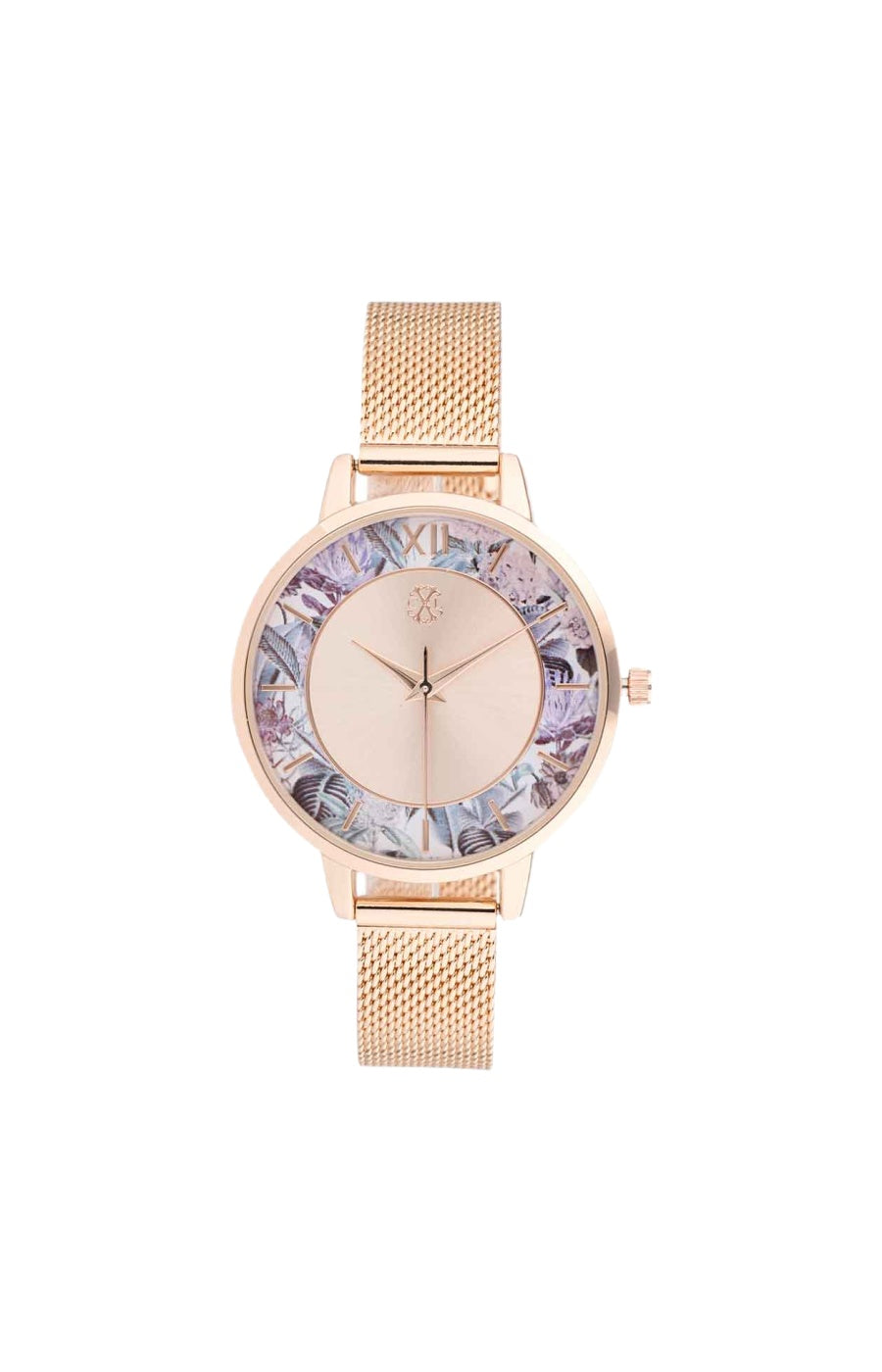 Montre à quartz en acier inoxydable - Doré rose & fleurs