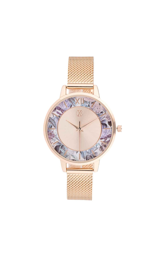 Montre à quartz en acier inoxydable - Doré rose & fleurs