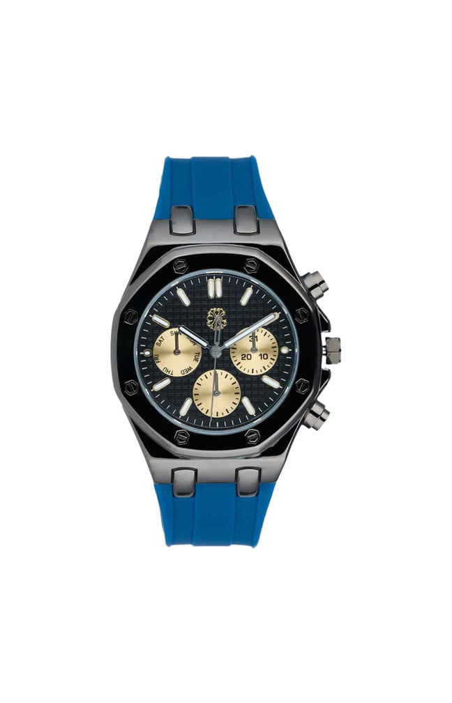 Montre à quartz en acier inoxydable - Bleu & noir - Homme