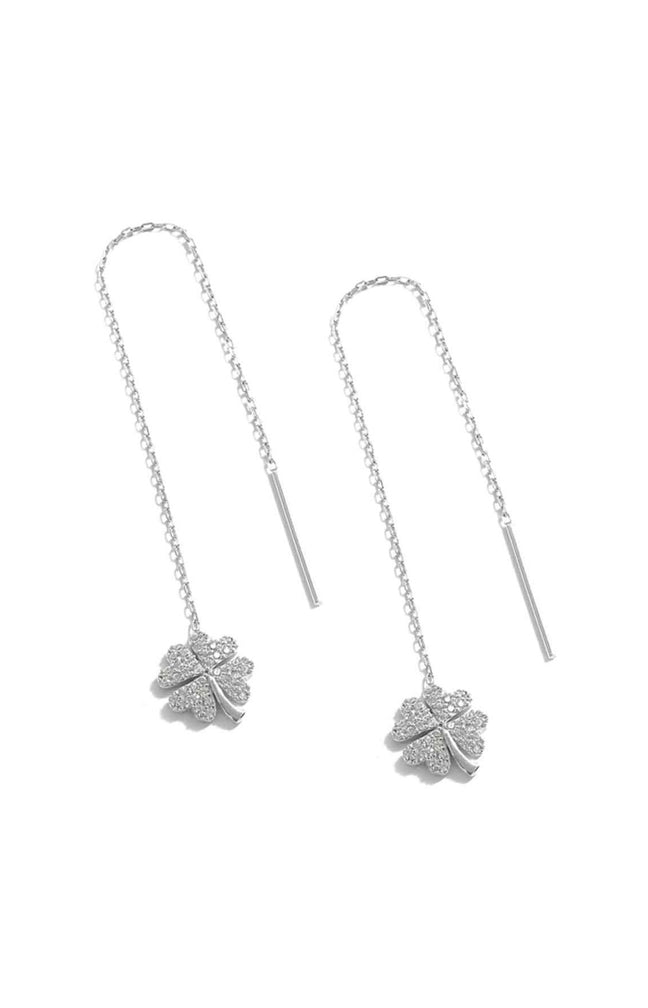 Boucles d'oreilles pendantes trèfles - Argent 925/1000 & zircons