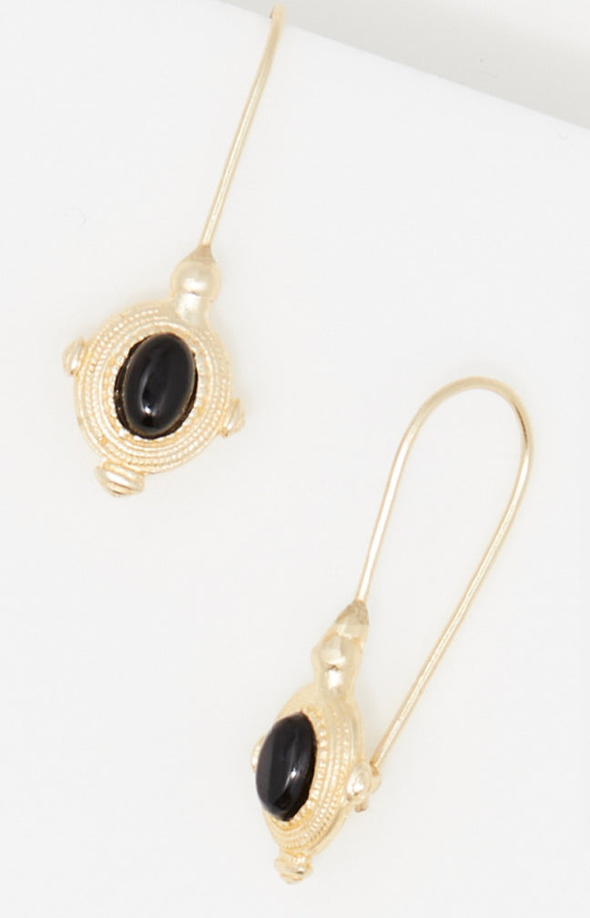 Boucle d'oreille Rosy - Laiton doré & onyx