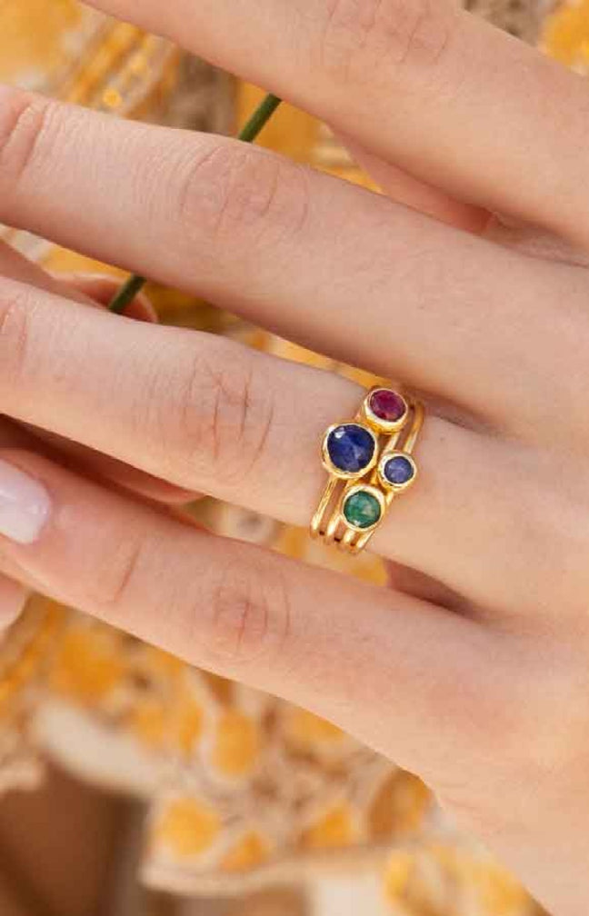 Bague Cyanite - Laiton doré & pierres naturelles