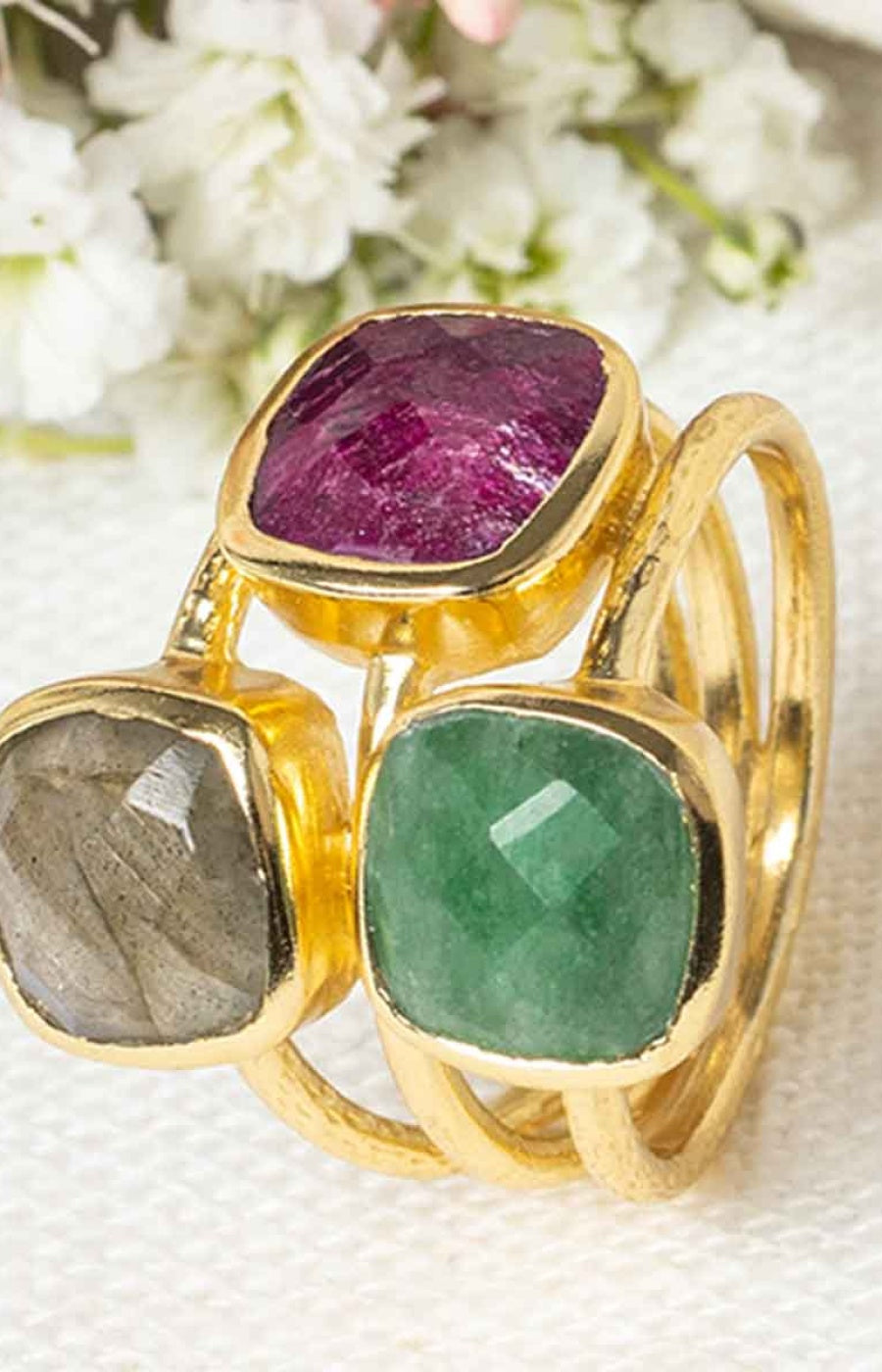 Bague Elsa - Laiton doré & pierres naturelles