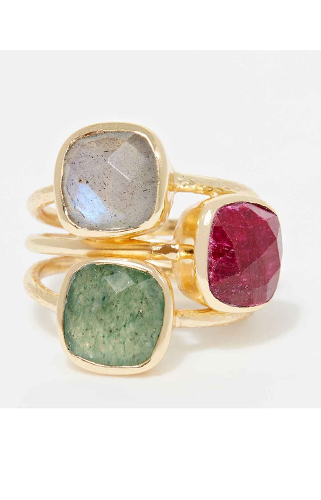Bague Elsa - Laiton doré & pierres naturelles