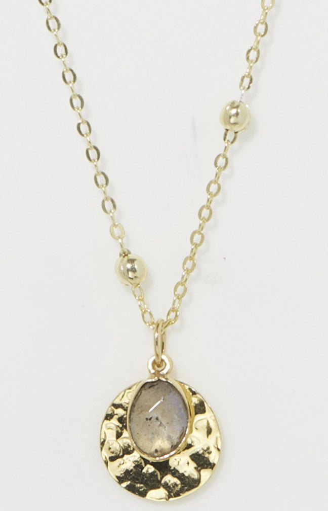 Collier Yu - Laiton doré & labradorite