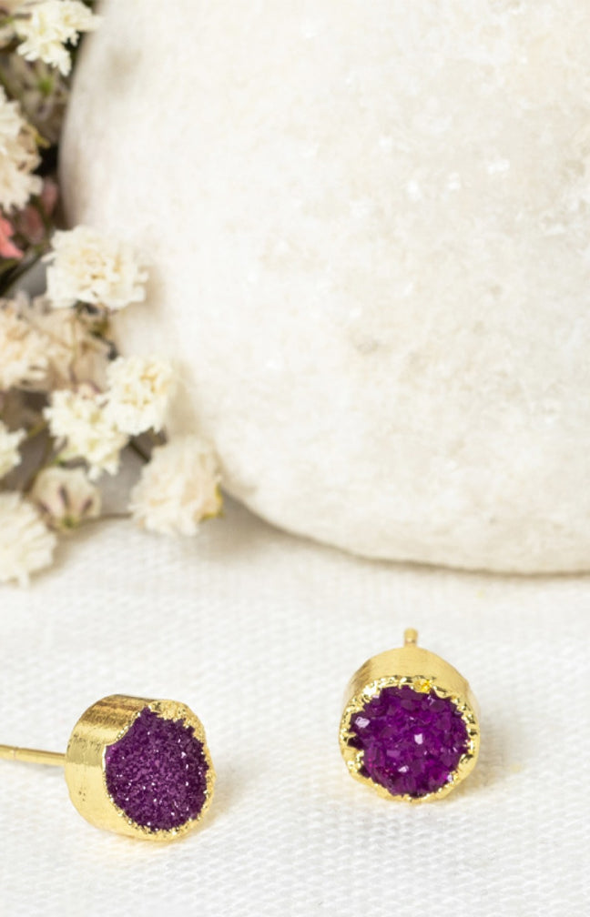 Boucles d'oreilles Noémie - Laiton doré & drusy violet