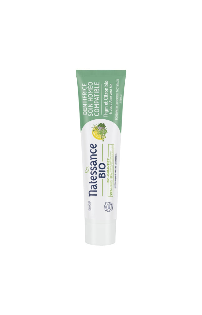 Dentifrice bio - Soin homéo compatible - Thym & citron - 75 ml