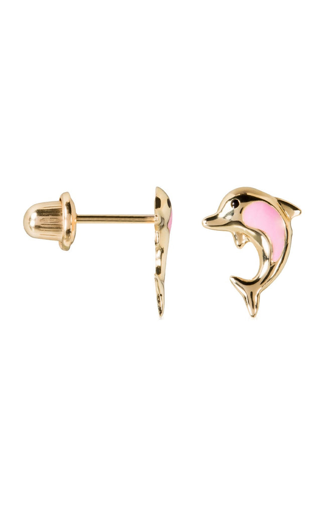 Boucles d'oreilles Maman Dauphin - Or jaune 375/1000 & email - Enfant