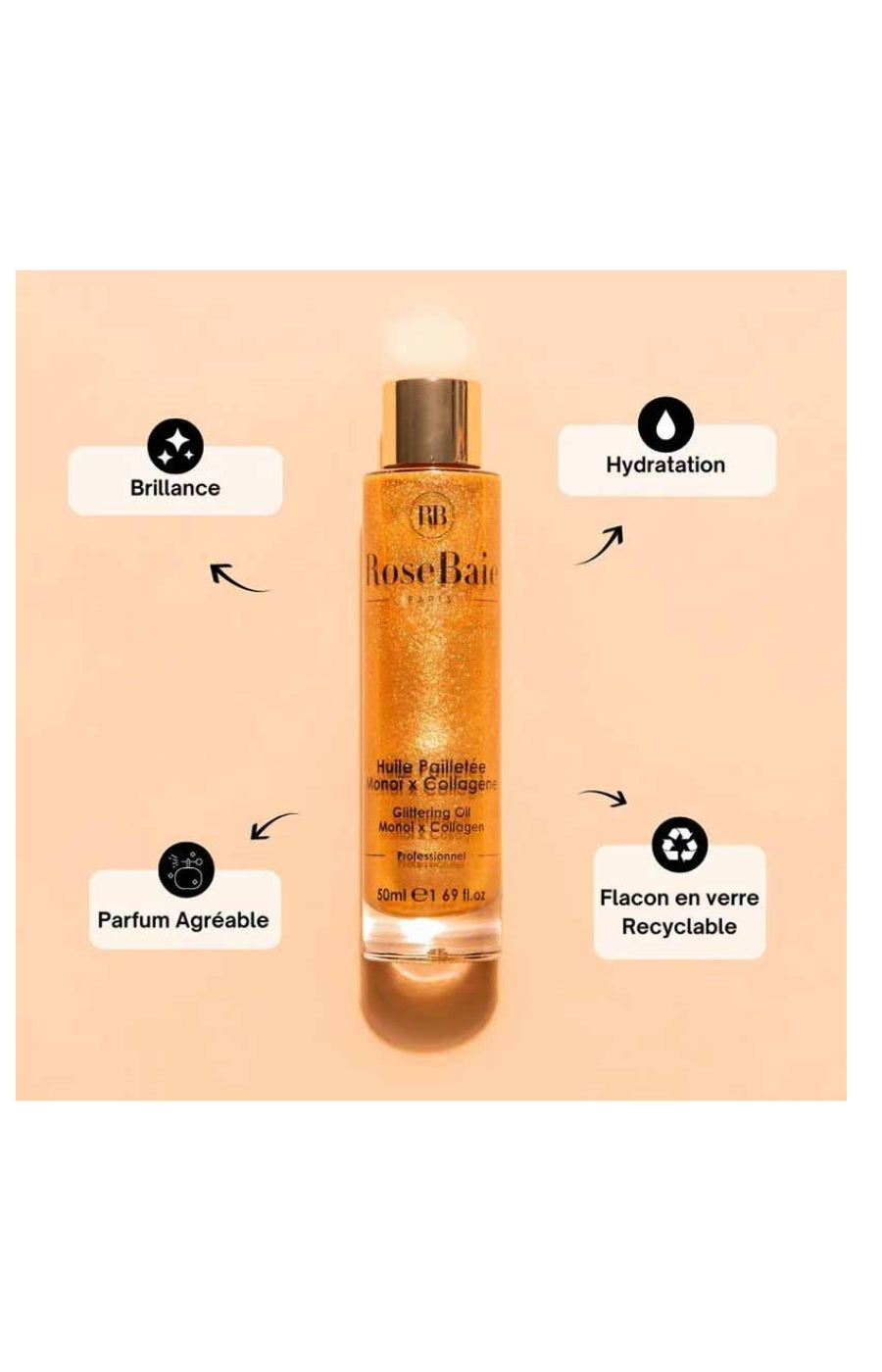 Huile pailletée - Collagène & monoï - Corps & cheveux - 50 ml