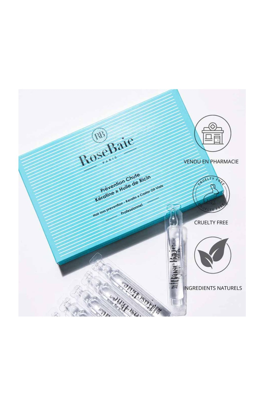 Traitement anti-chute - Kératine & huile de ricin - Cheveux fins, secs ou abîmés - 10 ampoules