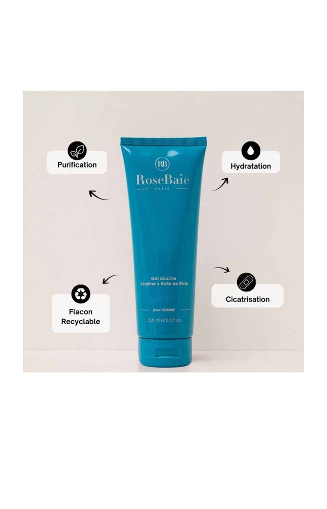Shampooing & gel douche - Kératine & huile de ricin - Homme - 2 x 250 ml